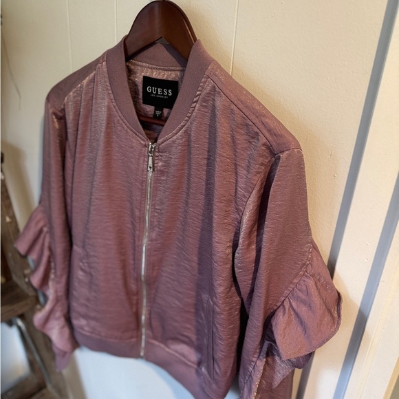 ✨ GUESS Los Angeles Ruffle Sleeve Bomber Jacket ✨ - Picture 4 of 10